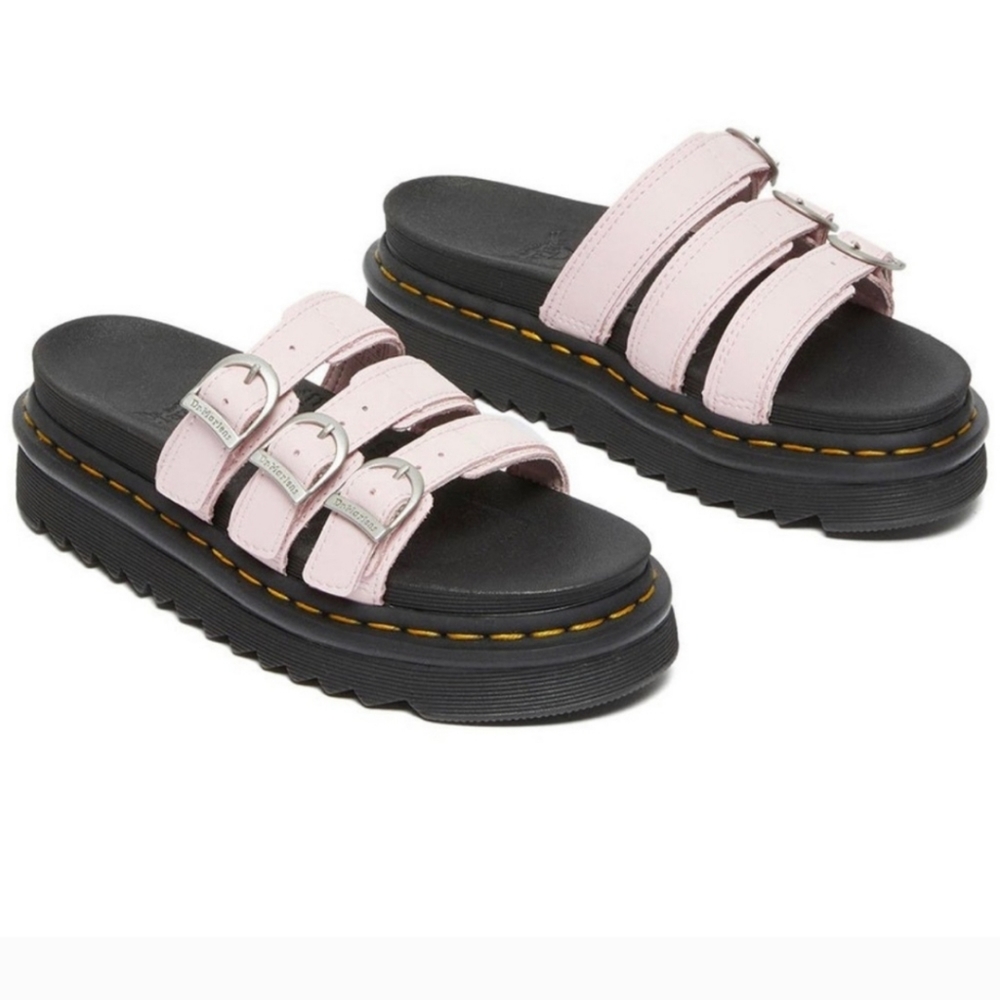 Dr Martens BLAIRE LEATHER SLIDE SANDALS Size 10 Classic Boho Retro Pastel Pink - Picture 5 of 16